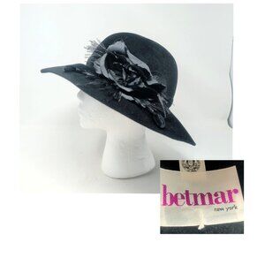 Vintage Betmar Black Felt Hat Floral Cartwheel